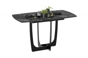 Стол обеденный Орфей Черный муар, Стекло глянцевое черный мрамор