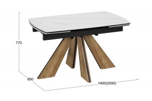 Стол обеденный Палмер Тип 1 Черный муар, Дуб галифакс нат, Керамика матовая белый мрамор