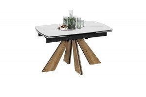 Стол обеденный Палмер Тип 1 Черный муар, Дуб галифакс нат, Керамика матовая белый мрамор