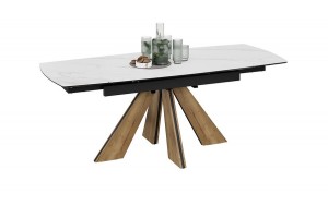 Стол обеденный Палмер Тип 1 Черный муар, Дуб галифакс нат, Керамика матовая белый мрамор
