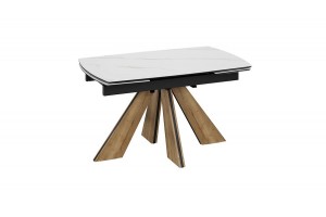 Стол обеденный Палмер Тип 1 Черный муар, Дуб галифакс нат, Керамика матовая белый мрамор