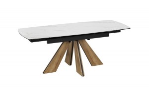 Стол обеденный Палмер Тип 1 Черный муар, Дуб галифакс нат, Керамика матовая белый мрамор