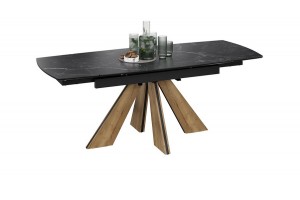 Стол обеденный Палмер Тип 1 Черный муар, Дуб галифакс нат, Керамика матовая черный мрамор