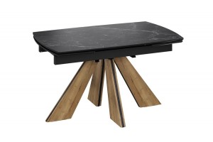 Стол обеденный Палмер Тип 1 Черный муар, Дуб галифакс нат, Керамика матовая черный мрамор