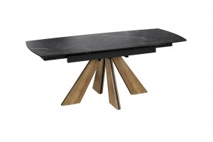 Стол обеденный Палмер Тип 1 Черный муар, Дуб галифакс нат, Керамика матовая черный мрамор