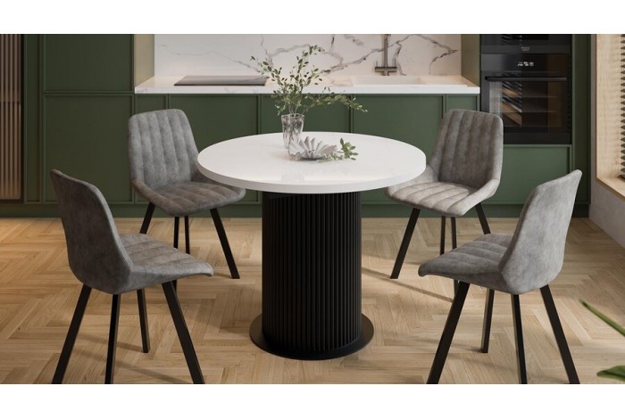 Стол обеденный раздвижной «Эридан» Тип 1 Черный муар, Стекло глянцевое белое