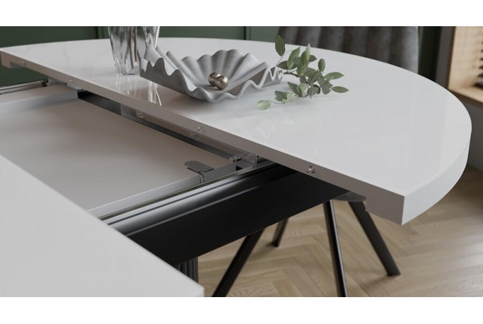 Стол обеденный раздвижной «Эридан» Тип 1 Черный муар, Стекло глянцевое белое
