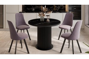 Стол обеденный раздвижной Эридан Тип 1 Черный муар, Стекло матовое черный мрамор