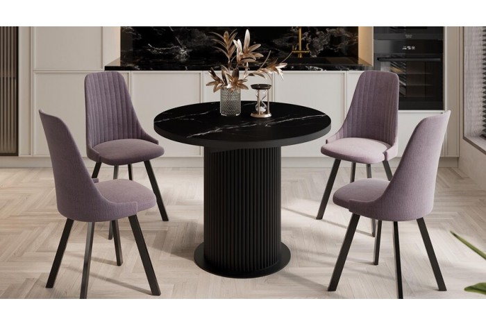 Стол обеденный раздвижной «Эридан» Тип 1 Черный муар, Стекло матовое черный мрамор