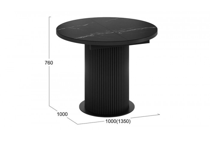 Стол обеденный раздвижной «Эридан» Тип 1 Черный муар, Стекло матовое черный мрамор