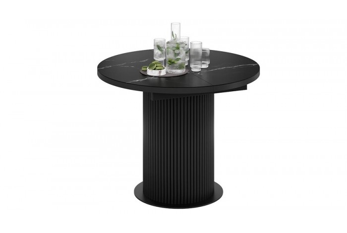 Стол обеденный раздвижной «Эридан» Тип 1 Черный муар, Стекло матовое черный мрамор