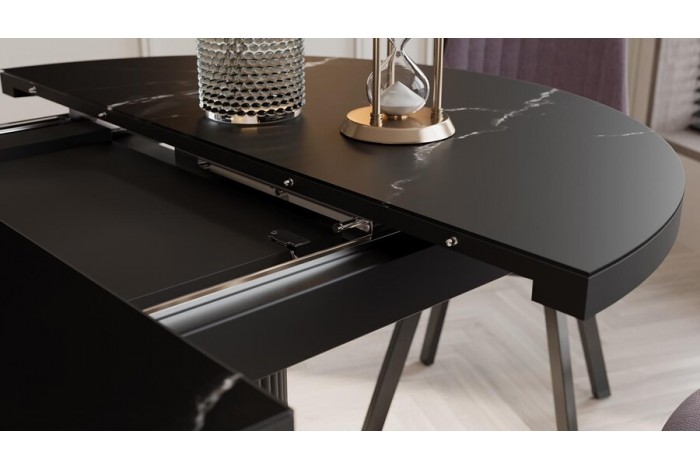 Стол обеденный раздвижной «Эридан» Тип 1 Черный муар, Стекло матовое черный мрамор