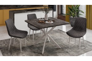 Стол обеденный раздвижной Лиссабон Тип 1 Белый муар, Ателье темный