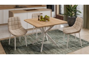 Стол обеденный раздвижной Лиссабон Тип 1 Белый муар, Дуб Крафт золотой