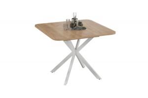 Стол обеденный раздвижной Лиссабон Тип 1 Белый муар, Дуб Крафт золотой