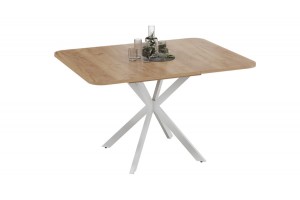 Стол обеденный раздвижной Лиссабон Тип 1 Белый муар, Дуб Крафт золотой