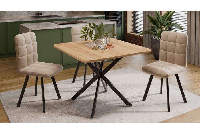 Стол обеденный раздвижной «Лиссабон» Тип 1 Черный муар, Дуб Крафт золотой