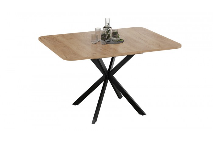 Стол обеденный раздвижной «Лиссабон» Тип 1 Черный муар, Дуб Крафт золотой