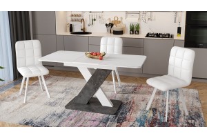 Стол обеденный раздвижной Люксембург Тип 1 Ателье темный, Белый, Стекло белое матовое