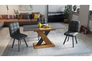 Стол обеденный раздвижной Люксембург Тип 1 Дуб Крафт золотой, Серый, Стекло серое матовое