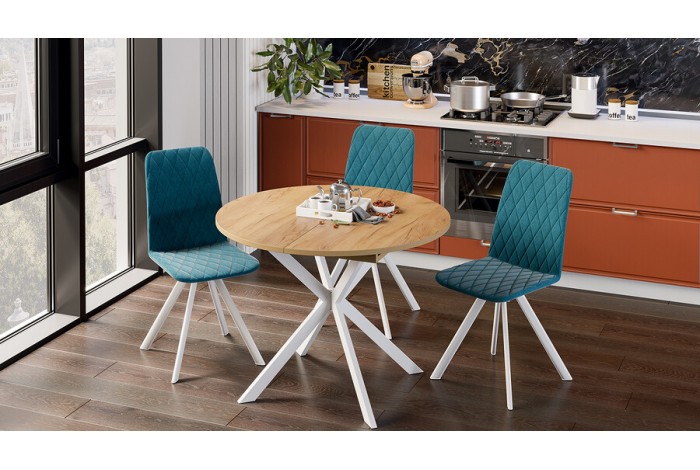 Стол обеденный раздвижной «Мэдисон» Тип 1 Белый муар, Дуб Крафт золотой