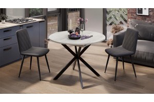 Стол обеденный раздвижной Мэдисон Тип 1 Черный муар, Дуб Крафт белый