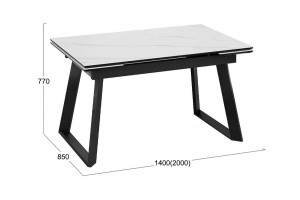 Стол обеденный раздвижной Стоун Тип 1 Черный муар, Керамика матовая белый мрамор