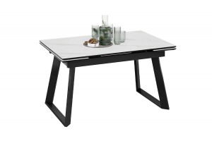 Стол обеденный раздвижной Стоун Тип 1 Черный муар, Керамика матовая белый мрамор