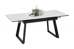 Стол обеденный раздвижной Стоун Тип 1 Черный муар, Керамика матовая белый мрамор