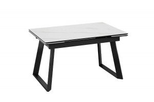 Стол обеденный раздвижной Стоун Тип 1 Черный муар, Керамика матовая белый мрамор