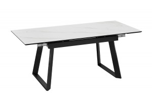 Стол обеденный раздвижной Стоун Тип 1 Черный муар, Керамика матовая белый мрамор