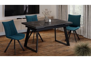 Стол обеденный раздвижной Стоун Тип 1 Черный муар, Керамика матовая черный мрамор