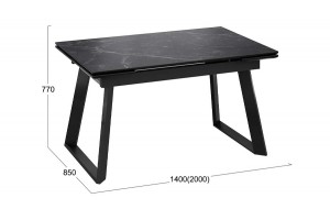 Стол обеденный раздвижной Стоун Тип 1 Черный муар, Керамика матовая черный мрамор