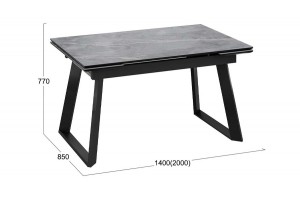 Стол обеденный раздвижной Стоун Тип 1 Черный муар, Керамика матовая серый мрамор