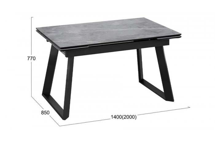Стол обеденный раздвижной «Стоун» Тип 1 Черный муар, Керамика матовая серый мрамор