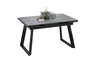 Стол обеденный раздвижной Стоун Тип 1 Черный муар, Керамика матовая серый мрамор