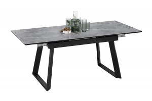 Стол обеденный раздвижной Стоун Тип 1 Черный муар, Керамика матовая серый мрамор