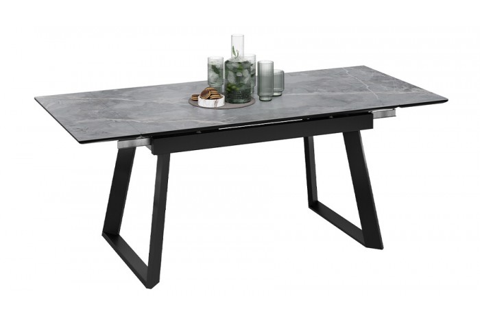 Стол обеденный раздвижной «Стоун» Тип 1 Черный муар, Керамика матовая серый мрамор