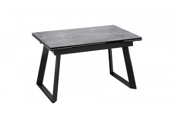 Стол обеденный раздвижной «Стоун» Тип 1 Черный муар, Керамика матовая серый мрамор