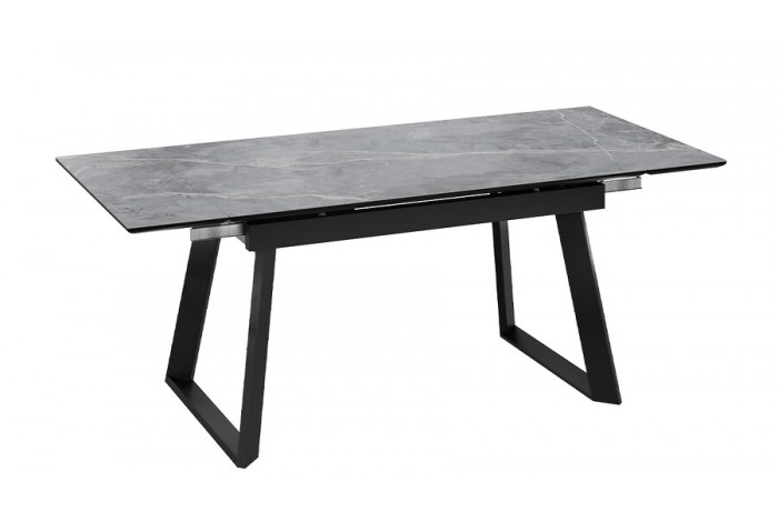 Стол обеденный раздвижной «Стоун» Тип 1 Черный муар, Керамика матовая серый мрамор