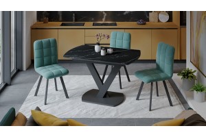 Стол обеденный Салерно Тип 1 Черный муар, Стекло черный мрамор