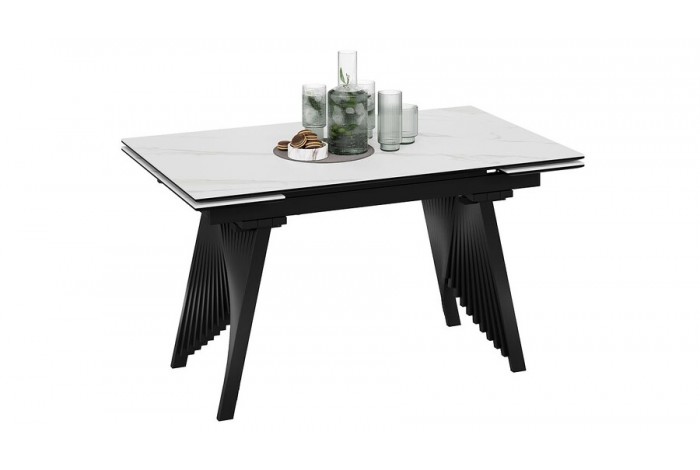 Стол обеденный «Шелдон» Тип 1 Черный муар, Керамика матовая белый мрамор