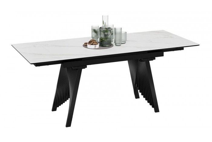 Стол обеденный «Шелдон» Тип 1 Черный муар, Керамика матовая белый мрамор