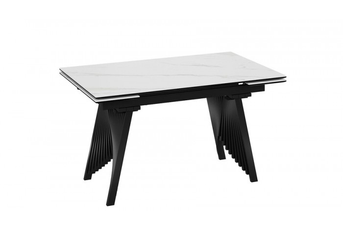Стол обеденный «Шелдон» Тип 1 Черный муар, Керамика матовая белый мрамор