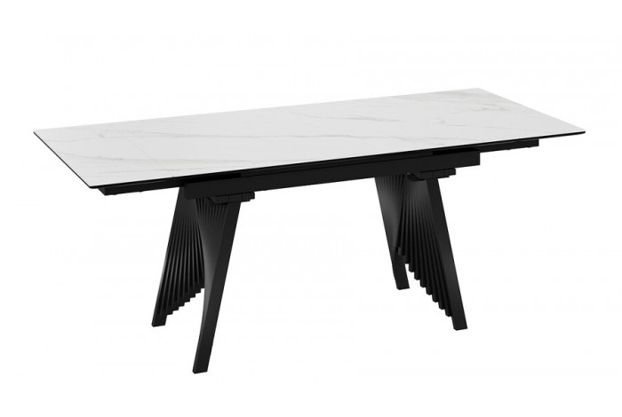 Стол обеденный «Шелдон» Тип 1 Черный муар, Керамика матовая белый мрамор