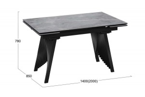 Стол обеденный Шелдон Тип 1 Черный муар, Керамика матовая серый мрамор