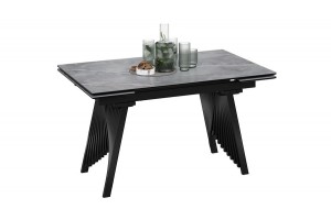 Стол обеденный Шелдон Тип 1 Черный муар, Керамика матовая серый мрамор