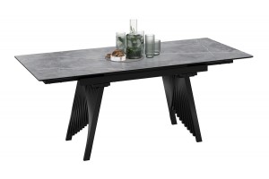 Стол обеденный Шелдон Тип 1 Черный муар, Керамика матовая серый мрамор