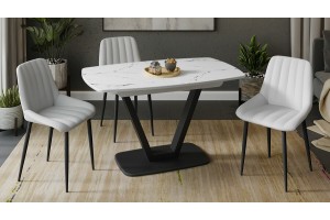 Стол обеденный Сингапур Тип 1 Черный муар, Стекло белый мрамор