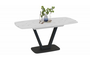 Стол обеденный Сингапур Тип 1 Черный муар, Стекло белый мрамор
